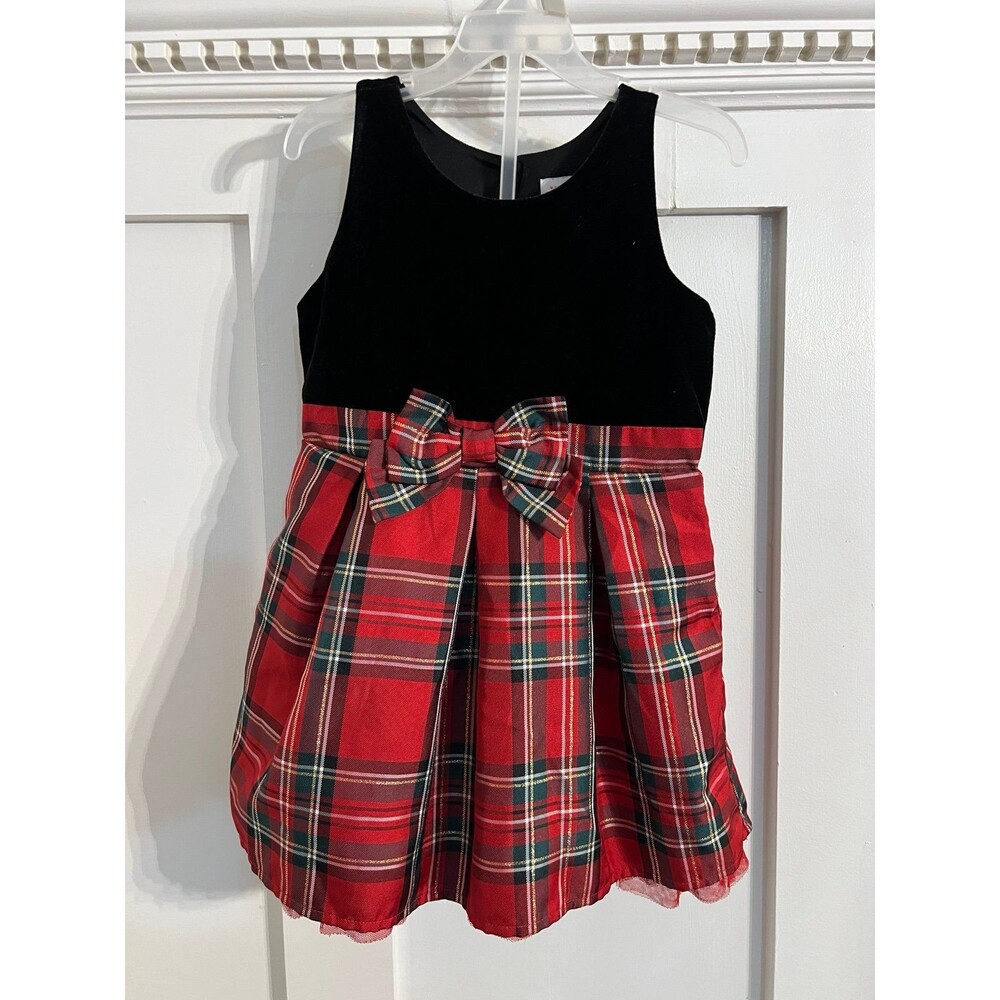 The Children's Place Girls Size 4T Red Plaid Velvet Christmas Holiday Dress